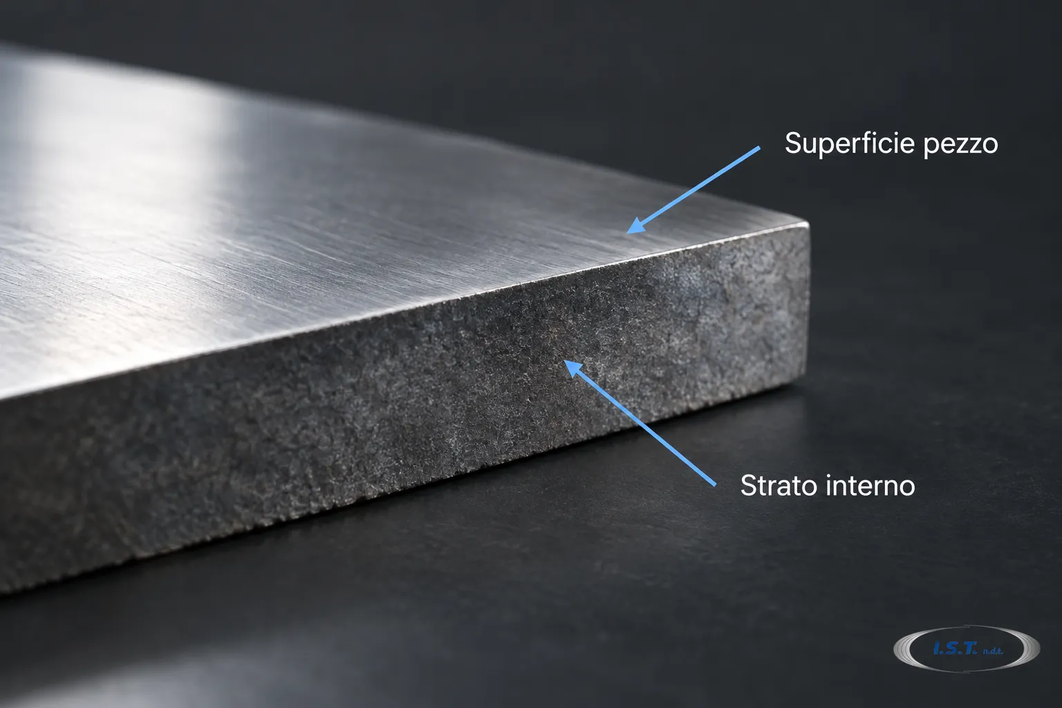 Schema di una sezione di materiale con superficie e strato interno